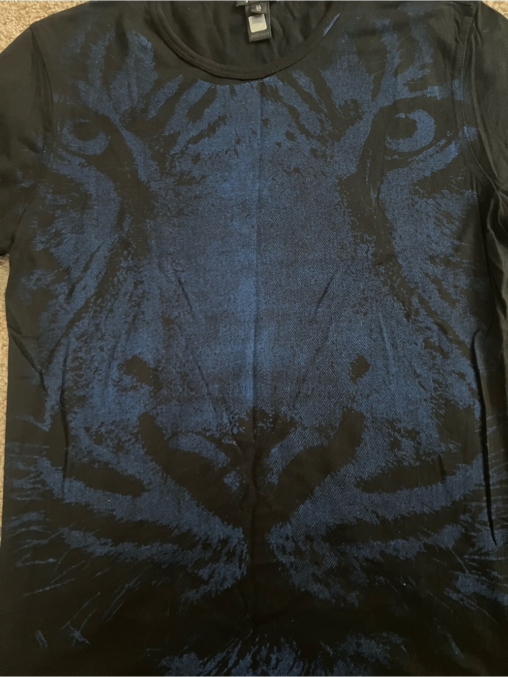 Just Cavalli Black T-Shirt with Blue Tiger Graphic